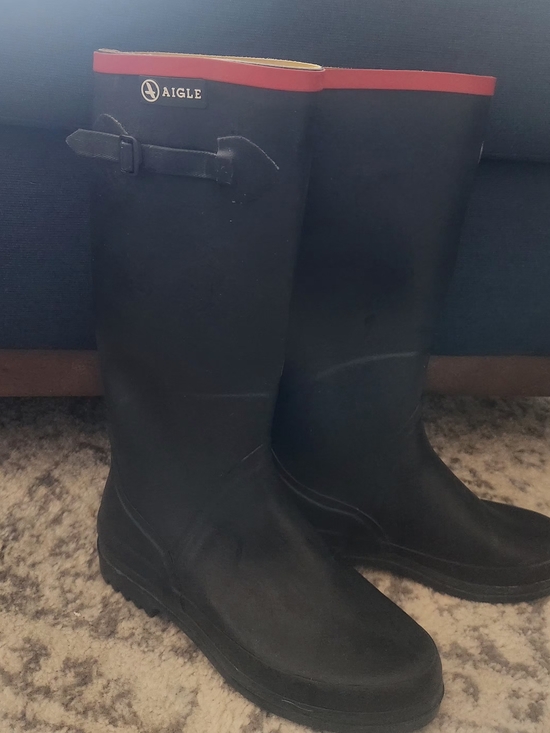 Aigle Shoes - Aigle Womens  Black Tall Rain Boots with Red Trim